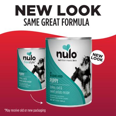 Show full view: Nulo Puppy Grain-Free Turkey, Cod, & Sweet Potato Recipe Wet Pate Canned Dog Food, 13-oz, case of 12 slide 8 of 12