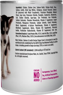 Show full view: Nulo Puppy Grain-Free Chicken, Salmon, & Lentils Recipe Wet Pate Canned Dog Food, 13-oz, case of 12 slide 3 of 12
