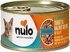 Nulo Shredded Turkey & Halibut in Gravy Grain-Free Canned Cat Food, 3-oz, case of 24