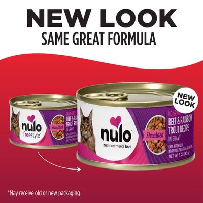 Show full view: Nulo Shredded Beef & Rainbow Trout in Gravy Grain-Free Canned Cat & Kitten Food, 3-oz, case of 24 slide 8 of 11