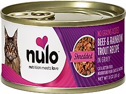 Nulo Shredded Beef & Rainbow Trout in Gravy Grain-Free Canned Cat & Kitten Food, 3-oz, case of 24