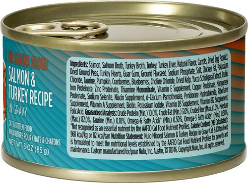 Show full view: Nulo Minced Salmon & Turkey in Gravy Grain-Free Canned Cat & Kitten Food, 3-oz, case of 24 slide 3 of 11