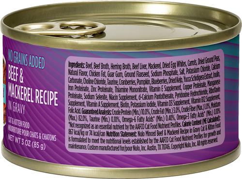 Show full view: Nulo Minced Beef & Mackerel in Gravy Grain-Free Canned Cat Food, 3-oz, case of 24 slide 3 of 11