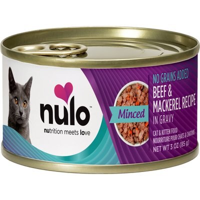 Nulo Nulo Minced Beef & Mackerel in Gravy Grain-Free Canned Cat Food, 3-oz, case of 24
