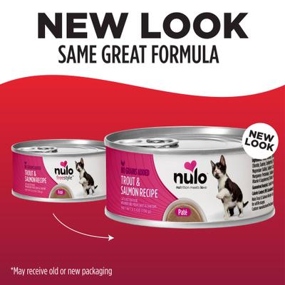 Show full view: Nulo Grain-Free Trout & Salmon Recipe Pate Wet Canned Food for Cats & Kittens, 5.5-oz, case of 24 slide 8 of 12