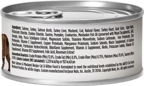Show full view: Nulo Grain-Free Salmon & Mackerel Recipe Pate Wet Canned Food for Cats & Kittens, 5.5-oz, case of 24 slide 3 of 11