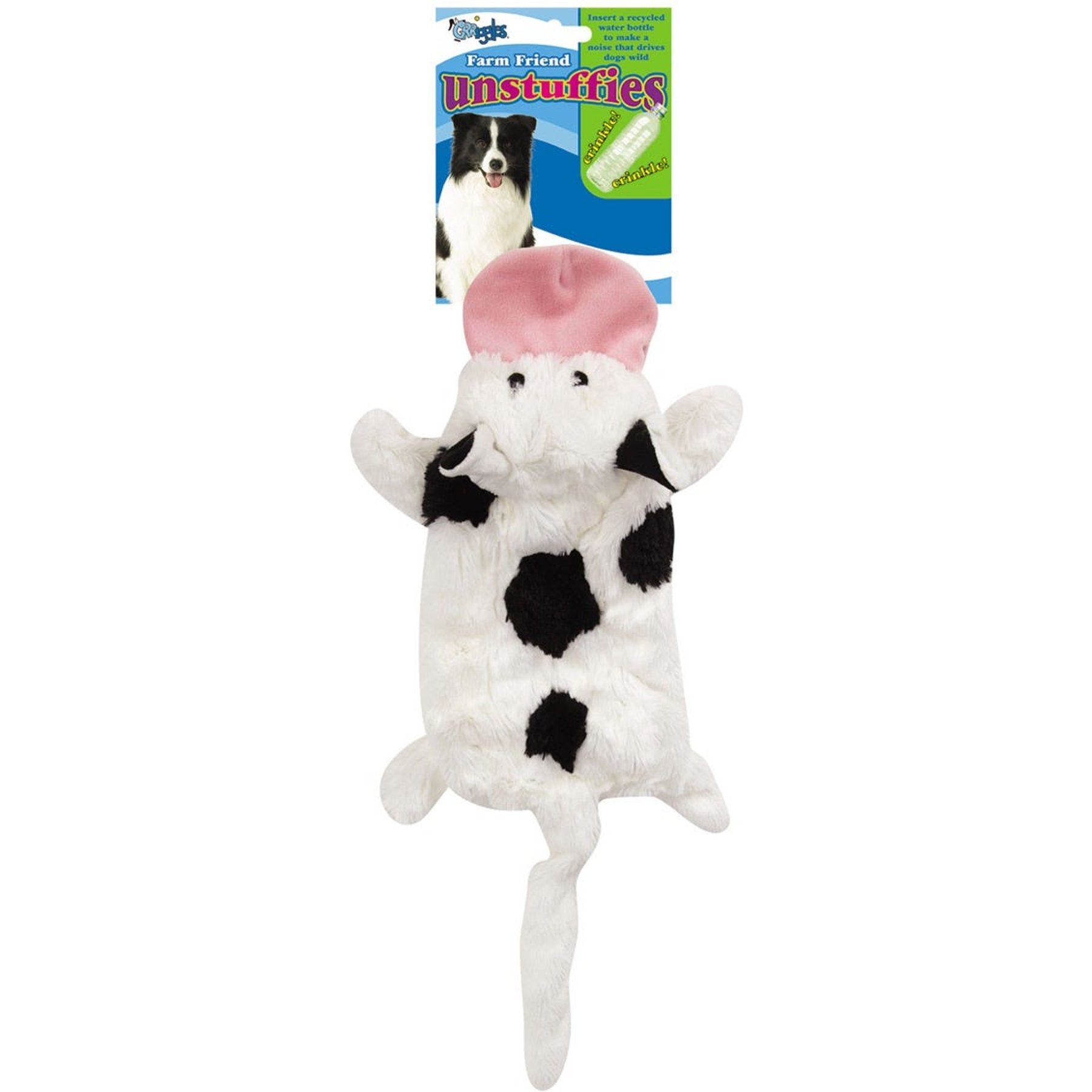 Griggles Farm Friend Unstuffies Cow Squeaky Plush Dog Toy, Small