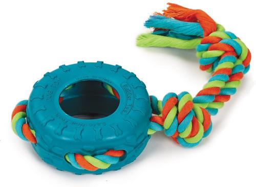 Show full view: Chomper Tredz Rope Rubber Tire Dog Tug Toy, Black slide 3 of 4