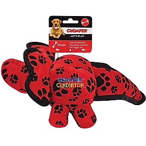 Chomper Gladiator Tuff Dino Dog Chew Toy, Red