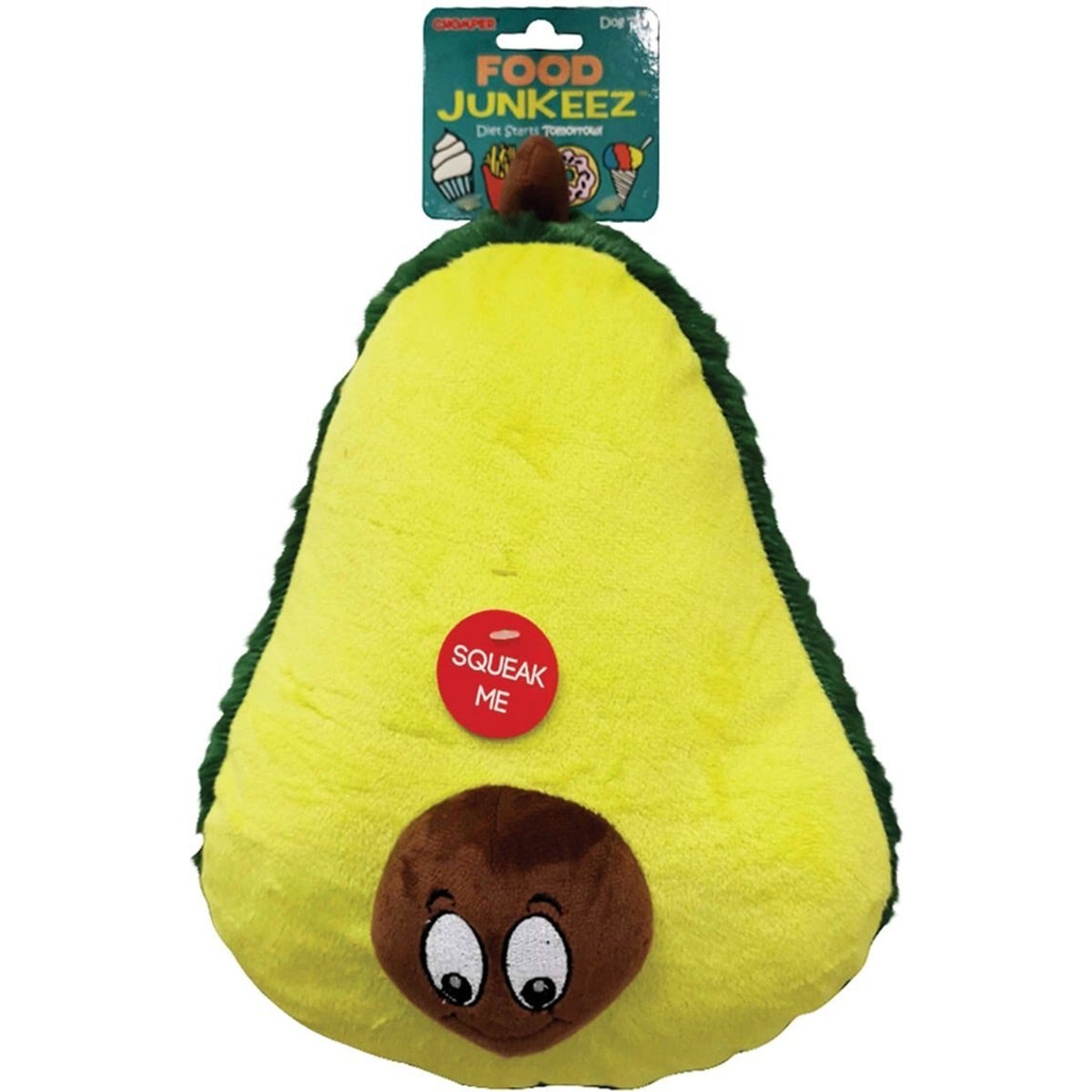 Chomper Food Junkeez Plush Avocado Squeaky Dog Chew Toy, Large