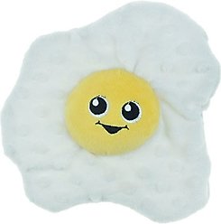 Chomper Food Junkeez Plush Fried Egg Squeaky Dog Chew Toy