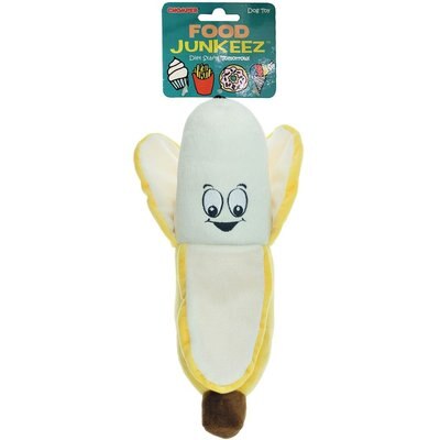 Chomper Chomper Food Junkeez Plush Banana Squeaky Dog Chew Toy, Large