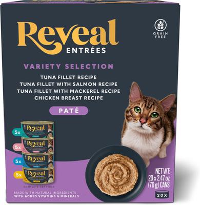 Show full view: Reveal Entrees Variety Pate Grain-Free Wet Cat Food, 2.47-oz can, case of 20 slide 3 of 9