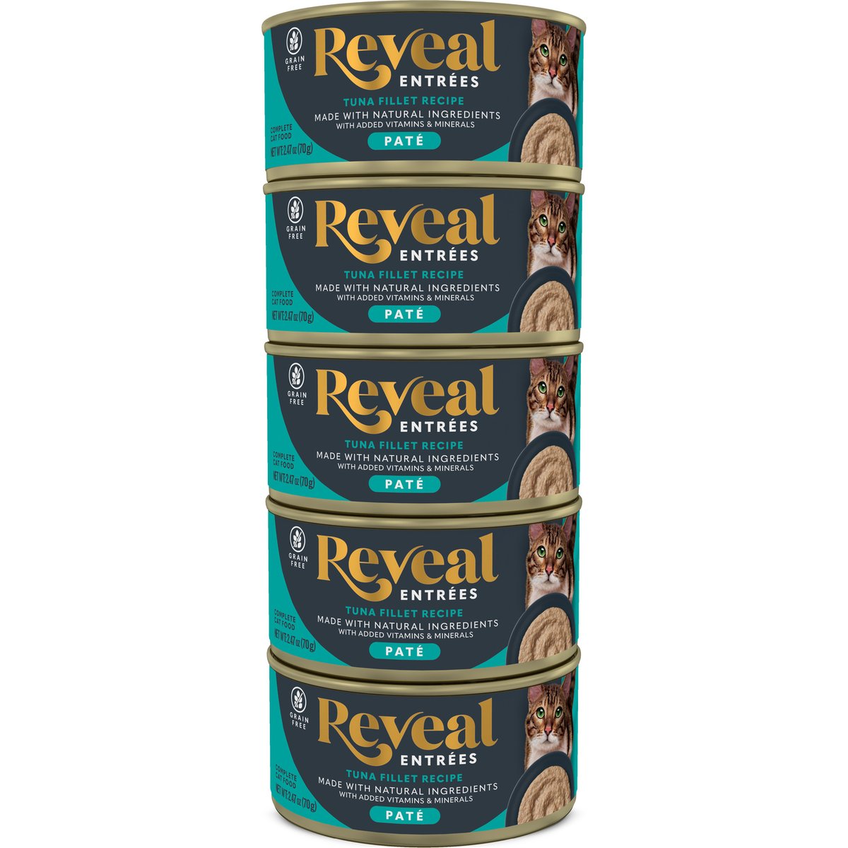 Reveal Entrees Tuna Fillet in Broth Pate Recipe Grain-Free Wet Cat Food, 2.47-oz can, case of 5