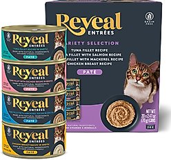 Reveal Entrees Variety Pate Grain-Free Wet Cat Food, 2.47-oz can, case of 20
