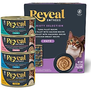 Reveal Entrees Variety Pate Grain-Free Wet Cat Food, 2.47-oz can, case of 20