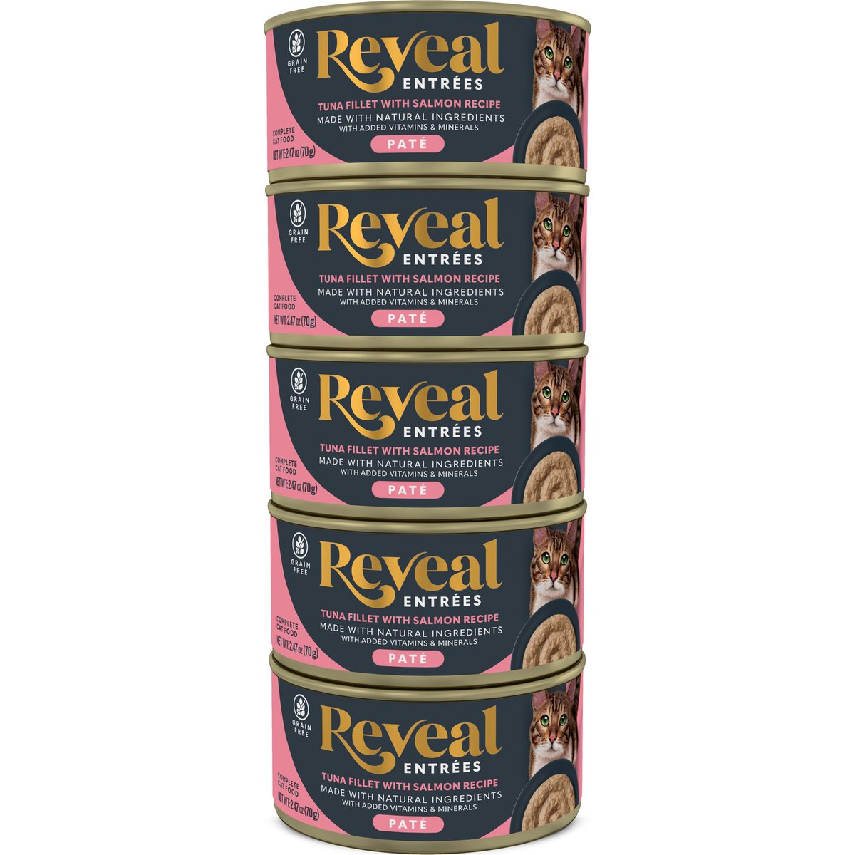 Reveal Entrees Tuna Fillet with Salmon in Broth Pate Recipe Grain-Free Wet Cat Food, 2.47-oz can, case of 5