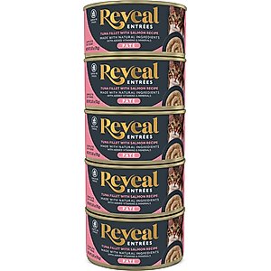 Reveal Entrees Tuna Fillet with Salmon in Broth Pate Recipe Grain-Free Wet Cat Food, 2.47-oz can, case of 5