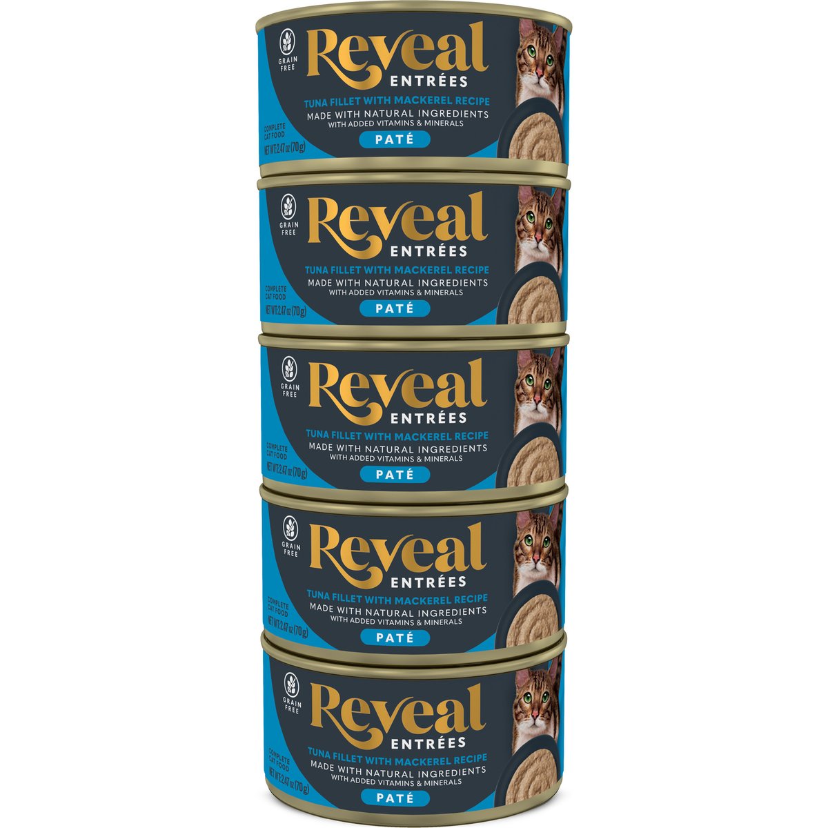 Reveal Entrees Tuna Fillet with Mackerel in Broth Pate Recipe Grain-Free Wet Cat Food, 2.47-oz can, case of 5
