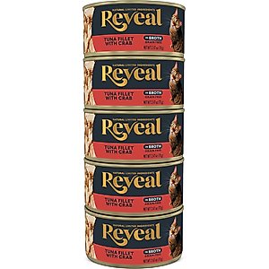 Reveal Natural Limited Ingredient Tuna Fillet with Crab in Broth Grain-Free Wet Cat Food, 2.47-oz can, case of 5
