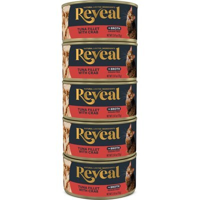 Reveal Reveal Natural Limited Ingredient Tuna Fillet with Crab in Broth Grain-Free Wet Cat Food, 2.47-oz can, case of 5