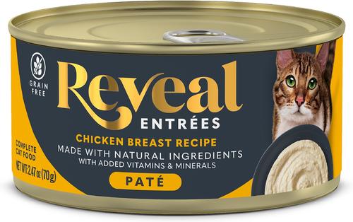 Show full view: Reveal Entrees Chicken Breast in Broth Pate Recipe Grain-Free Wet Cat Food, 2.47-oz can, case of 5 slide 3 of 10