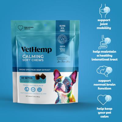 Show full view: VetHemp Broad-Spectrum Hemp Extract Calming Soft Chews for Dogs, 30 count slide 6 of 8
