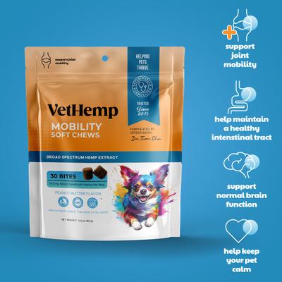 Show full view: VetHemp Mobility Broad-Spectrum Hemp Extract Hip & Joint Soft Chews for Dogs, 30 count slide 6 of 8