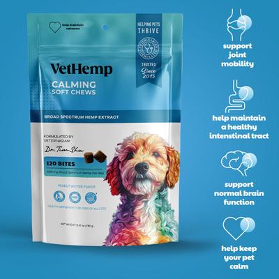 Show full view: VetHemp Broad-Spectrum Hemp Extract Calming Soft Chews for Dogs, 120 count slide 6 of 8