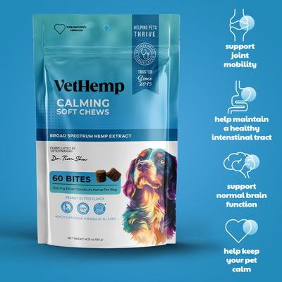 Show full view: VetHemp Broad-Spectrum Hemp Extract Calming Soft Chews for Dogs, 60 count slide 6 of 8