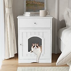 Cesicia Wooden Side Table Cat Litter Box Enclosure with Drawer