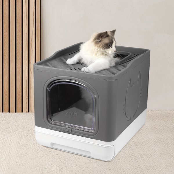 allforpaws Go Fresh Top & Front Entry Stainless Steel Hooded Cat Litter Box