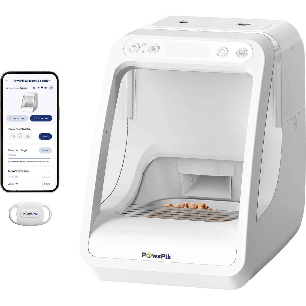 PawsPik Automatic Microchip RFID Cat Feeder, White, 16-cup