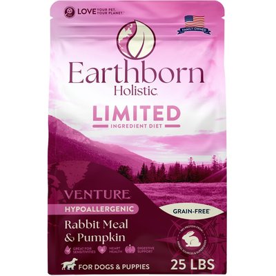 Earthborn Holistic Earthborn Holistic Venture Limited Ingredient Grain-Free Rabbit Meal & Pumpkin Dry Dog Food, 25-lb bag