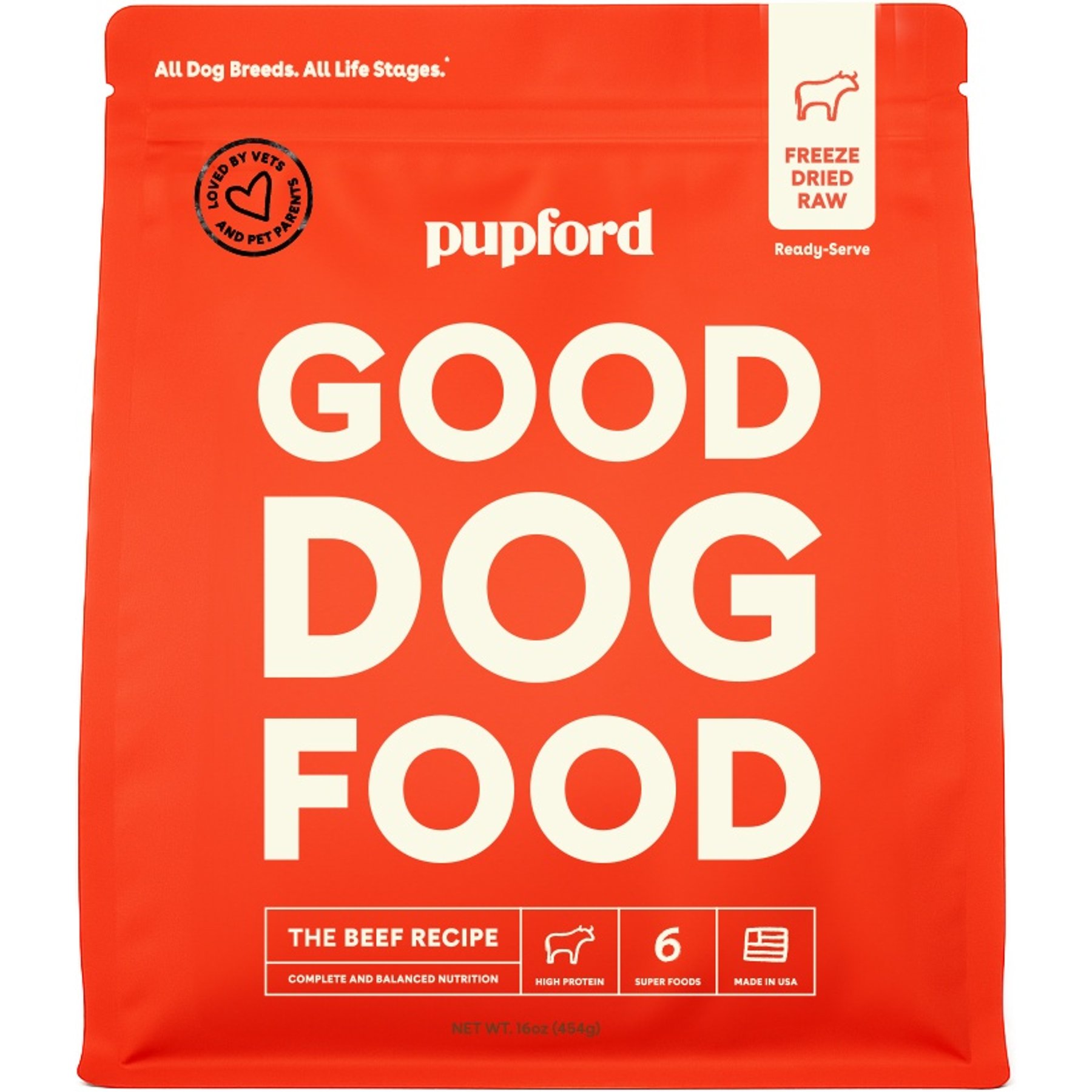 Pupford Good Dog Food Beef Recipe Freeze-Dried Dog Food, 16-oz bag