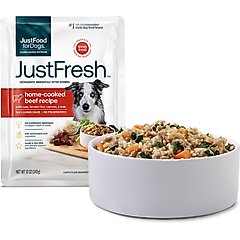 JustFoodForDogs JustFresh Human Grade Home-Cooked Beef Recipe Fresh Dog Food, 12-oz pouch