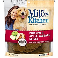 Milo's Kitchen Chicken & Apple Sausage Slices Dog Treats, 10-oz