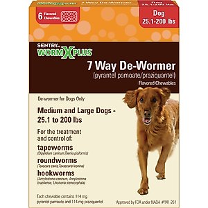 Sentry HC WormX Plus 7 Way Dewormer for Hookworms, Roundworm & Tapeworms for Medium & Large Breed Dogs, 6 count