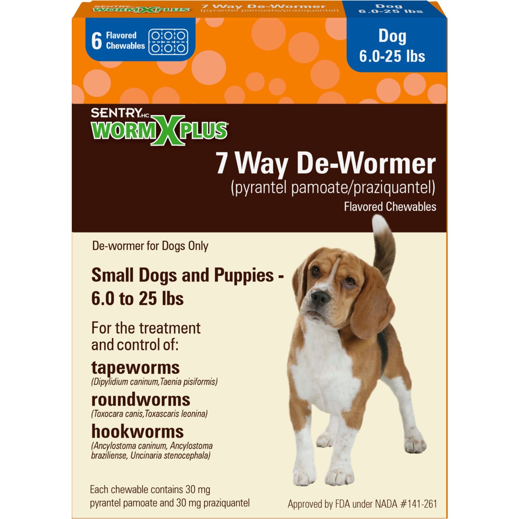 Sentry HC WormX Plus 7 Way Dewormer for Hookworms, Roundworm & Tapeworms for Small Breed Dogs, 6 count