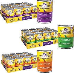 Variety Pack - Wellness Complete Health Pate Chicken Entree Grain-Free Canned Cat Food, 12.5-oz, case of 12, Turkey & Salmon & Turkey Flavors