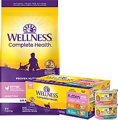 Wellness Complete Health Natural Grain-Free Deboned Chicken & Chicken Meal Dry Kitten Food + Kitten Variety Pack Grain-Free Canned Cat Food