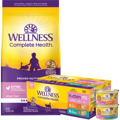 Wellness Wellness Complete Health Natural Grain-Free Deboned Chicken & Chicken Meal Dry Kitten Food + Kitten Variety Pack Grain-Free Canned Cat Food