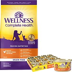 Wellness Complete Health Pate Chicken Entree Grain-Free Canned Cat Food, 3-oz, case of 24 + Wellness Complete Health Natural Grain-Free Deboned Chicken & Chicken Meal Dry Cat Food, 11.5-lb bag