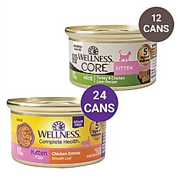 Wellness Complete Health Kitten Formula Grain-Free Canned Food + CORE Natural Grain-Free Turkey & Chicken Liver Pate Canned Kitten Food