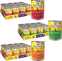 Variety Pack - Wellness Complete Health Adult Beef & Chicken Formula Grain-Free Canned Cat Food, 12.5-oz, case of 12, Chicken & Turkey Flavors