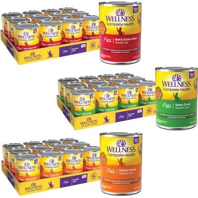 Wellness Variety Pack - Wellness Complete Health Adult Beef & Chicken Formula Grain-Free Canned Cat Food, 12.5-oz, case of 12, Chicken & Turkey Flavors