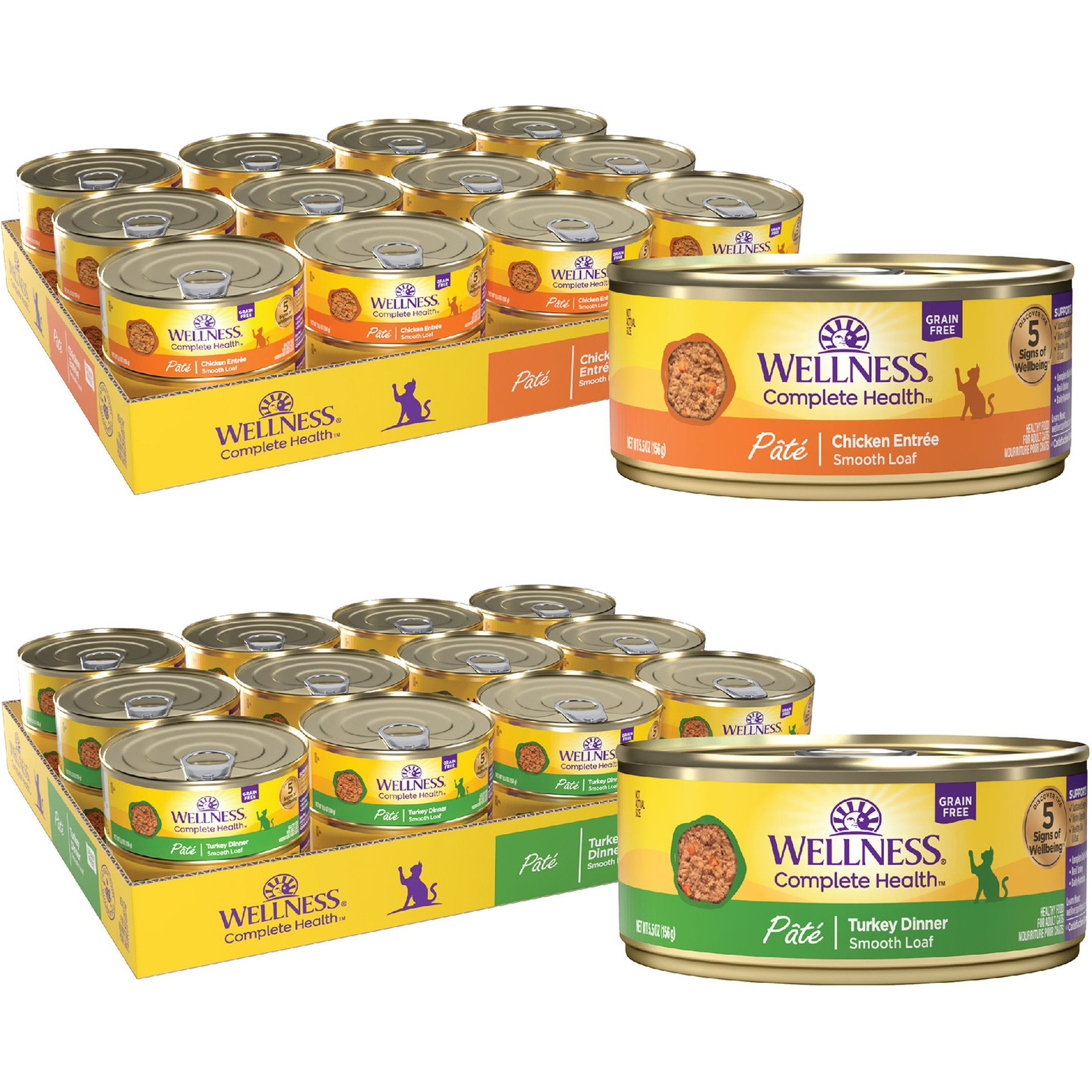 Wellness Complete Health Pate Chicken Entree + Turkey Formula Grain-Free Canned Cat Food
