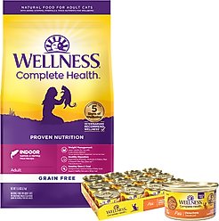 Wellness Complete Health Pate Chicken Entree Grain-Free Canned Cat Food, 3-oz, case of 24 + Wellness Complete Health Natural Grain-Free Salmon & Herring Dry Cat Food, 11.5-lb bag