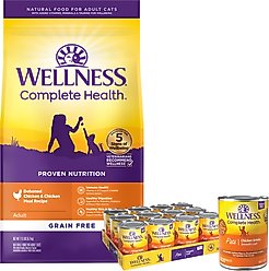 Wellness Complete Health Pate Chicken Entree Grain-Free Canned Cat Food, 12.5-oz, case of 12 + Wellness Complete Health Natural Grain-Free Deboned Chicken & Chicken Meal Dry Cat Food, 11.5-lb bag