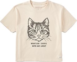 LIFE IS GOOD Women's Cat Lives Crusher Boxy Tee, Medium